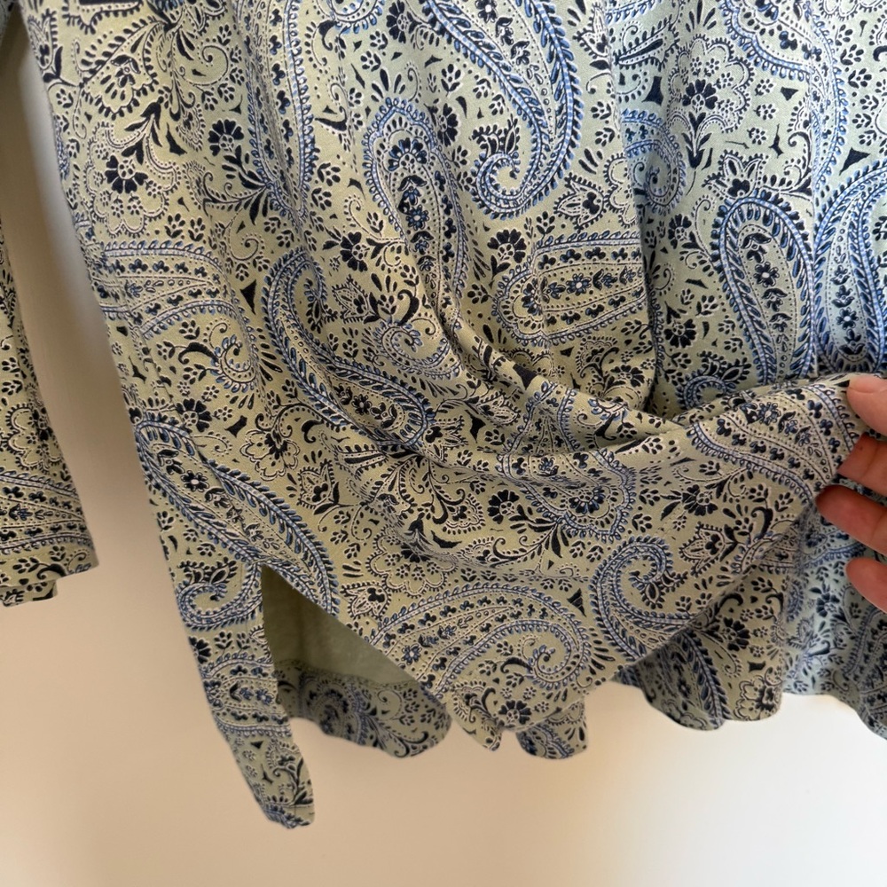 J Jill Simply Supima Cotton Paisley V Neck Tunic Women XL Long Sleeve Side Slit - Picture 8 of 10